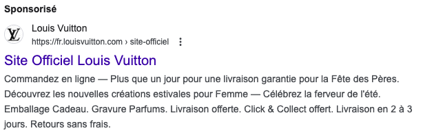 annonces Google Ads Louis Vuitton