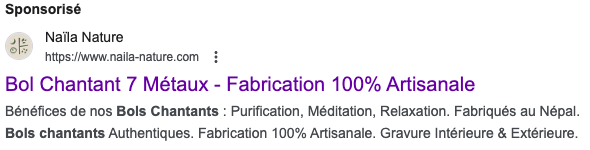 Annonce Google Ads Naila nature