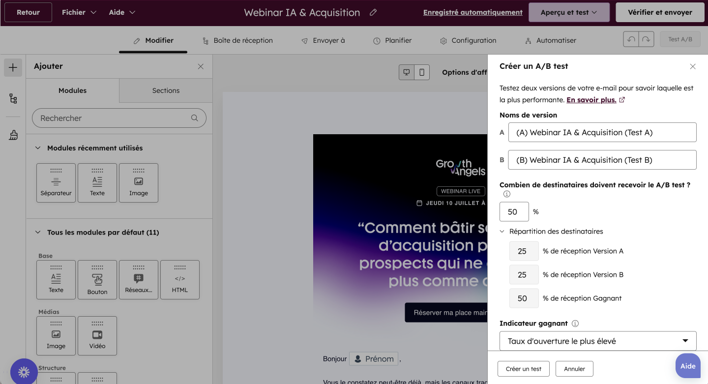 Marketing hub - A/B testing